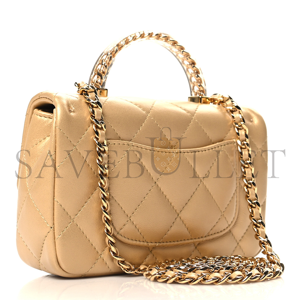 CHANEL MASTER LAMBSKIN QUILTED MINI RESIN TOP HANDLE RECTANGULAR FLAP GOLD (19*12*6cm)